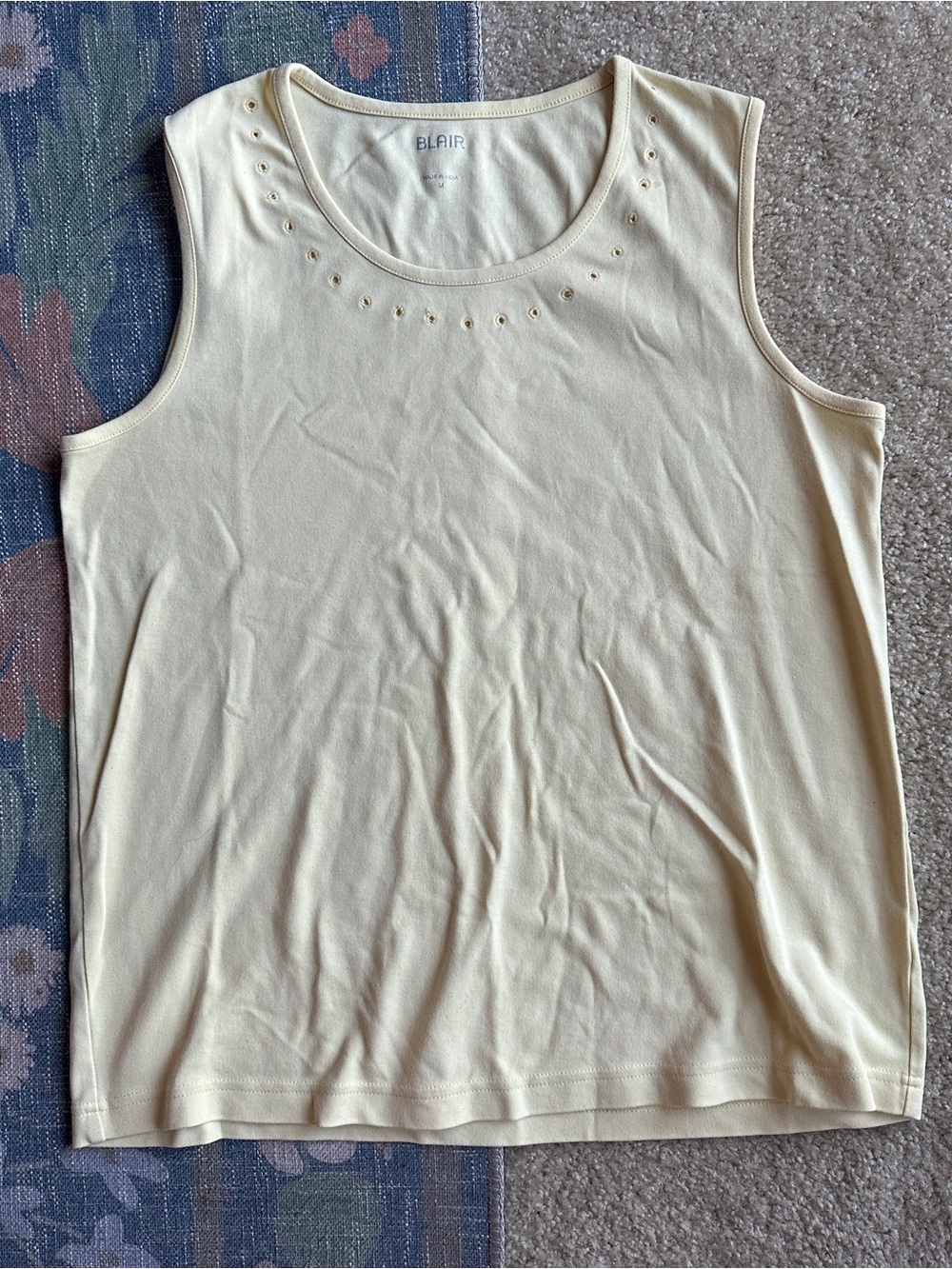 Blair Butter Yellow Scoop Neck Tank with Embroidered Details
